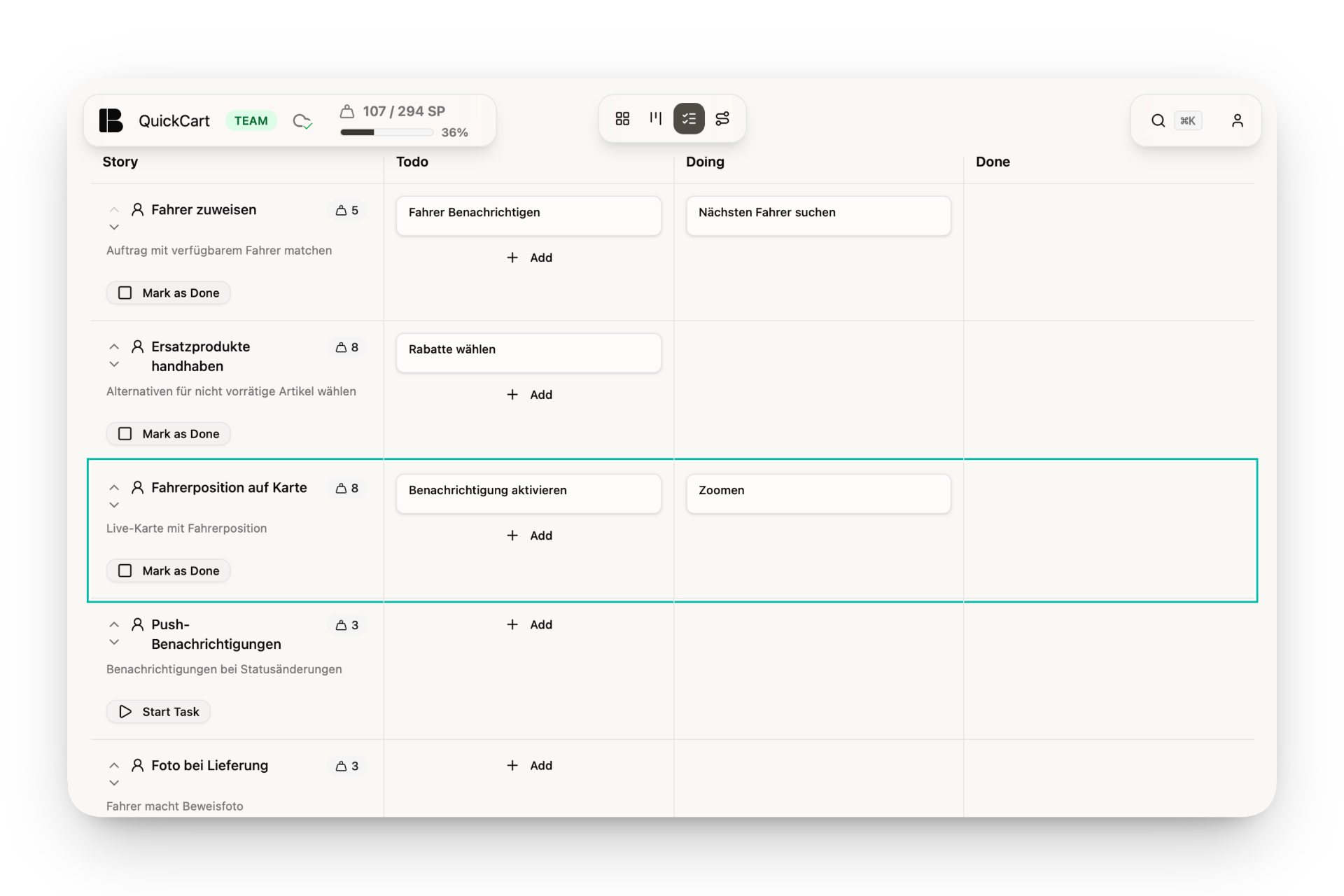 Betterplan Iteration Board Interface