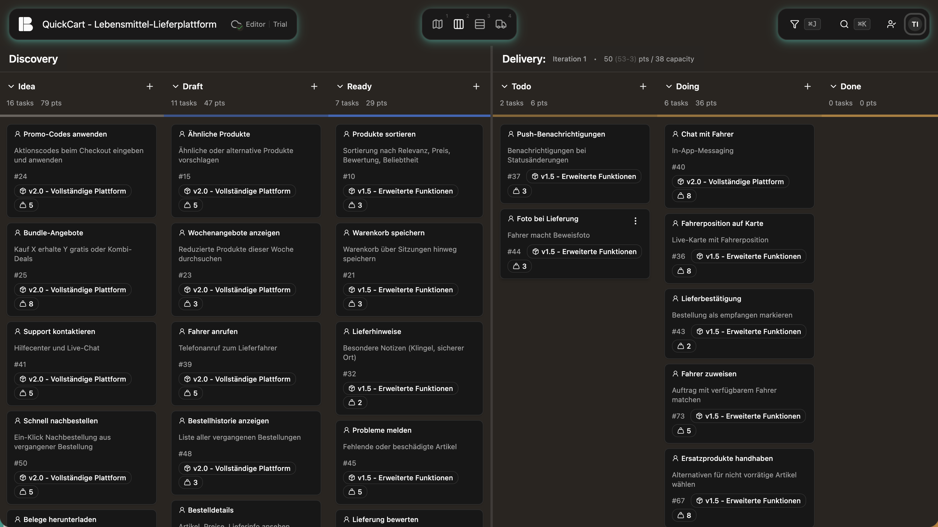 Das Backlog in Betterplan