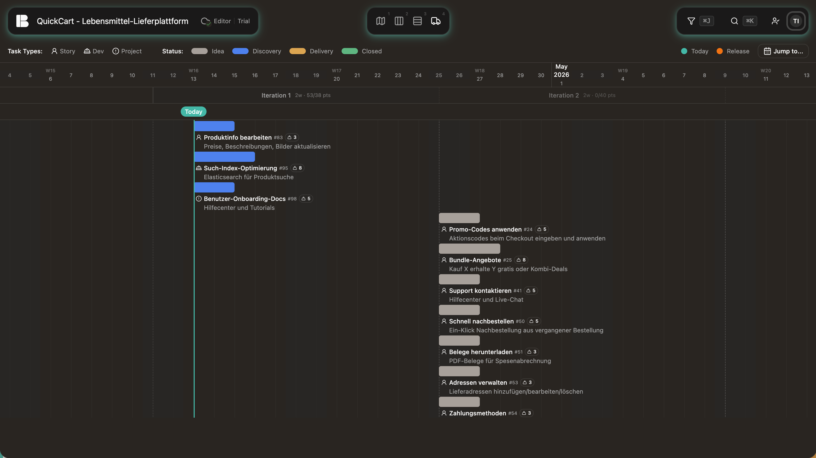 Die Delivery-Timeline in Betterplan