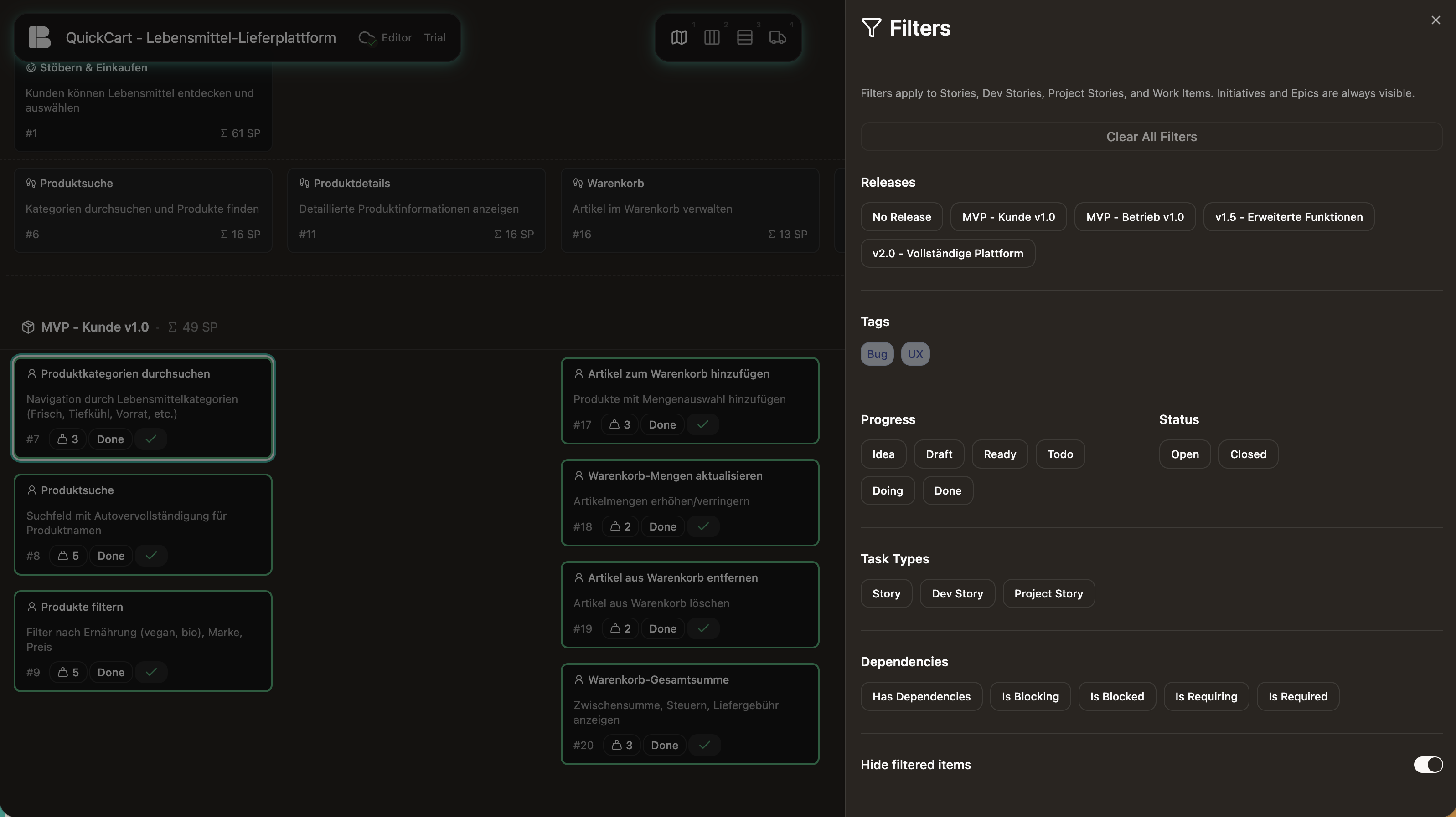 Der Filter in Betterplan