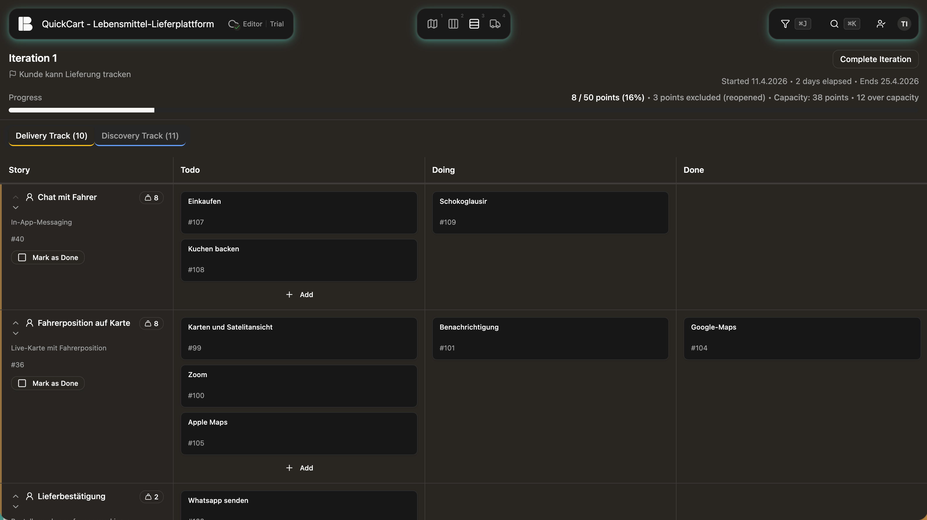 Das Iteration Board in Betterplan